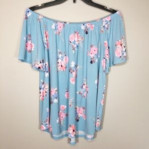 Off Shoulder Blue Floral Top Medium NWOT